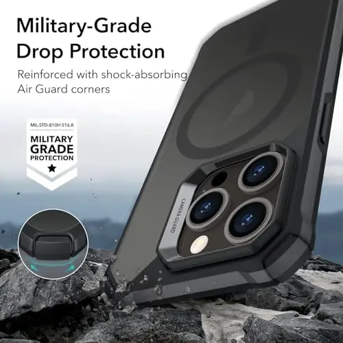 iPhone 14 Pro uchun ESR g'ilofi, MagSafe bilan mos, harbiy darajadagi himoya, zarbani yutuvchi burchaklar, tirnalishga chidamli, sarg'ayishga qarshi akril orqa, ingichka himoya, Air Armor Series, muzlatilgan qora - 4