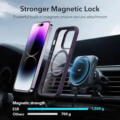 iPhone 14 Pro uchun ESR g'ilofi, MagSafe bilan mos, zarbaga bardoshli harbiy darajadagi himoya, sarg'ayishga chidamli, iPhone 14 Pro uchun magnit telefon g'ilofi, klassik gibrid g'ilof (HaloLock), shaffof binafsha - 3