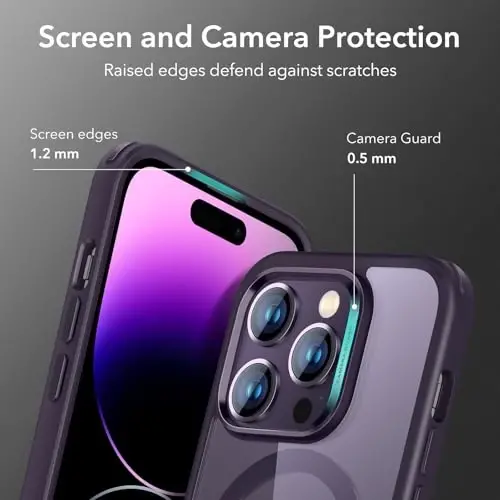 iPhone 14 Pro uchun ESR g'ilofi, MagSafe bilan mos, zarbaga bardoshli harbiy darajadagi himoya, sarg'ayishga chidamli, iPhone 14 Pro uchun magnit telefon g'ilofi, klassik gibrid g'ilof (HaloLock), shaffof binafsha - 6