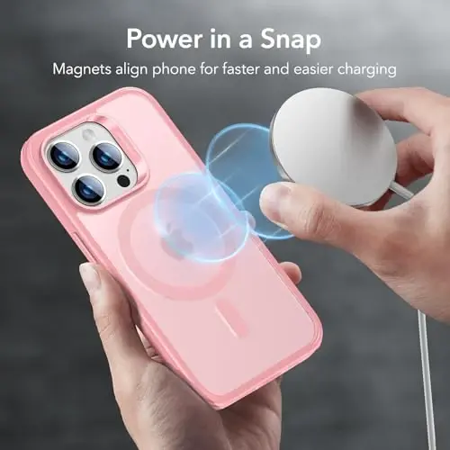 iPhone 14 Pro uchun ESR g'ilofi, MagSafe bilan mos, zarbaga chidamli harbiy darajadagi himoya, sarg'ayishga chidamli, iPhone 14 Pro uchun magnit telefon g'ilofi, klassik gibrid g'ilof (HaloLock), muzli pushti - 4