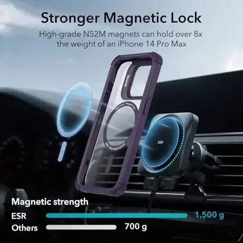 iPhone 14 Pro uchun ESR g'ilofi Stend bilan, MagSafe bilan mos, To'liq harbiy darajadagi tushishga chidamli g'ilof, o'rnatilgan 9H+ temperli shisha ekran himoyachisi, Armor seriyasi, toza binafsha - 10