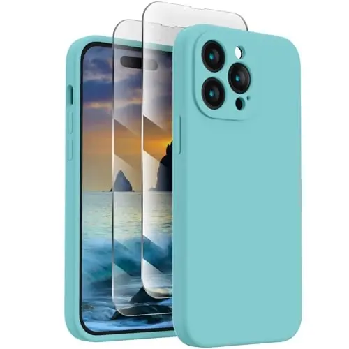 iPhone 14 Pro uchun FireNova gʻilofi, silikon yangilangan [Kamera himoyasi] Telefon gʻilofi [2 ekran himoyachisi bilan], ichki qismi yumshoq chizilishga qarshi mikrofiber astarli, 6,1 dyuym, dengiz koʻki 