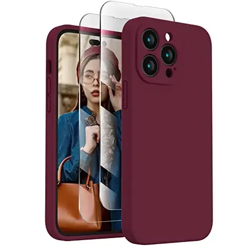 iPhone 14 Pro uchun FireNova g‘ilofi, silikon yangilangan [Kamera himoyasi] telefon g‘ilofi [2 ekran himoyachisi] bilan, ichki qismi yumshoq tirnalishga qarshi mikrofiber astarli, 6,1 dyuym, Olxo‘ri - 1