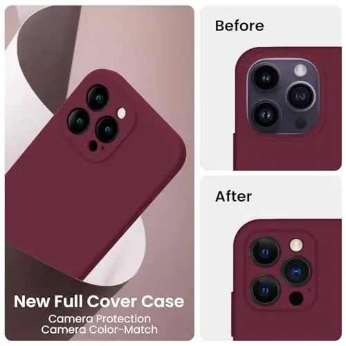 iPhone 14 Pro uchun FireNova g‘ilofi, silikon yangilangan [Kamera himoyasi] telefon g‘ilofi [2 ekran himoyachisi] bilan, ichki qismi yumshoq tirnalishga qarshi mikrofiber astarli, 6,1 dyuym, Olxo‘ri - 3