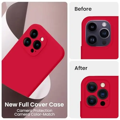 iPhone 14 Pro uchun FireNova g'ilofi, silikon yangilangan [Kamera himoyasi] Telefon g'ilofi [2 ekran himoyachisi bilan], ichki qismi yumshoq tirnalishga qarshi mikrofiber astarli, 6,1 dyuym, to'q qizil - 3