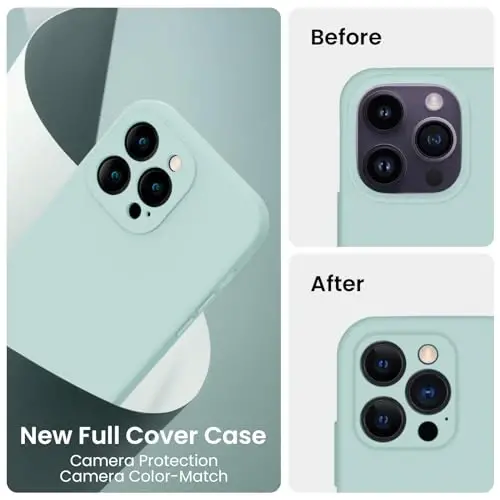 iPhone 14 Pro uchun FireNova g'ilofi, silikon yangilangan [Kamera himoyasi] Telefon g'ilofi [2 ekran himoyachisi] bilan, ichki qismi yumshoq tirnalishga qarshi mikrofiber astarli, 6,1 dyuym, yalpiz yashil - 3