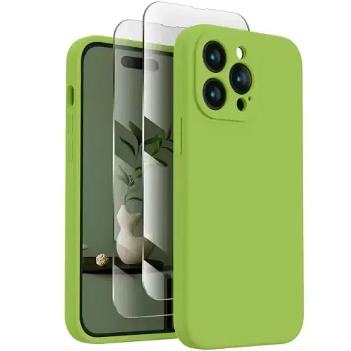 iPhone 14 Pro uchun FireNova gʻilofi, silikon yangilangan [Kamera himoyasi] Telefon gʻilofi [2 ekran himoyachisi bilan], ichki qismida yumshoq tirnalishga qarshi mikrofiber qoplamasi, 6,1 dyuym, yashil nihol - FIRENOVA