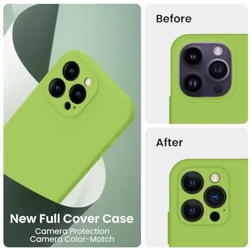 iPhone 14 Pro uchun FireNova gʻilofi, silikon yangilangan [Kamera himoyasi] Telefon gʻilofi [2 ekran himoyachisi bilan], ichki qismida yumshoq tirnalishga qarshi mikrofiber qoplamasi, 6,1 dyuym, yashil nihol - 3