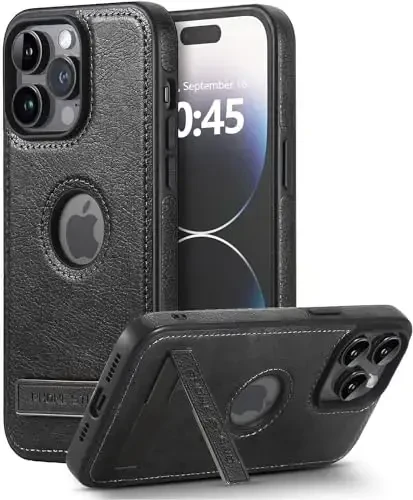 iPhone 14 Pro uchun KSELF charm qutisi, zarbadan himoya qiluvchi yupqa g'ilof, o'rnatilgan ko'rinmas stend iPhone 14 Pro 6.1'' bilan mos (qora, iPhone 14 Pro uchun) - KSELF