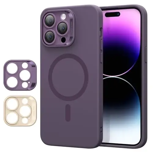 iPhone 14 Pro uchun MagSafe bilan ESR g'ilofi, Magnit zaryadlashni qo'llab-quvvatlaydi, Silliq va ingichka silikon g'ilof, Zarba o'tkazmaydigan, To'liq ekran va kamera himoyasi, Yumshoq mikrofiber astar, Binafsha - ESR