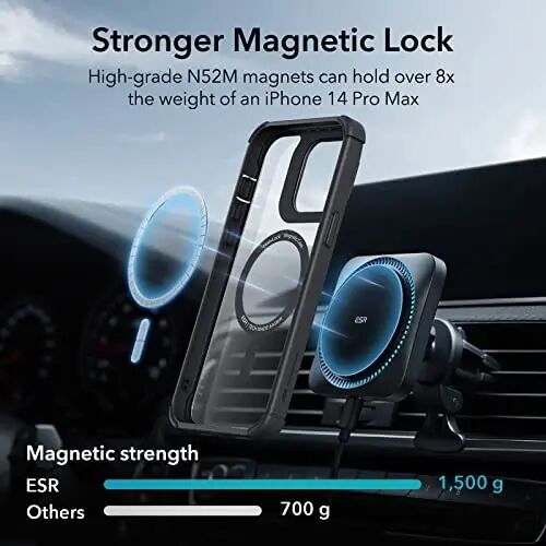 iPhone 14 Pro uchun stendli ESR g'ilofi, MagSafe bilan mos, to'liq tanali harbiy darajadagi tushishga chidamli g'ilof, o'rnatilgan 9H+ temperli shisha ekran himoyachisi, Armor Series, shaffof qora - 5