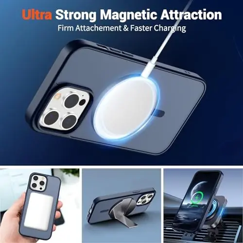 iPhone 14 Pro uchun SUPFINE magnitli g‘ilof, ekran himoyasi bilan (MagSafe bilan mos keladi) (Harbiy darajadagi tushishdan himoya), yarim shaffof matli zarbaga chidamli telefon g‘ilofi, to‘q ko‘k rang. - 5