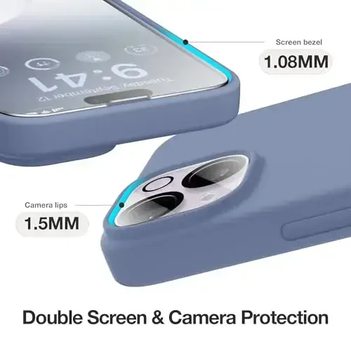 GONEZ Magnetic for iPhone 14 Case, Compatible with Magsafe, with Screen Protector + Camera Protector, Anti-Scratch Microfiber Lining, Liquid Silicone Shockproof Protective Phone Case, Lavender Gray - 6