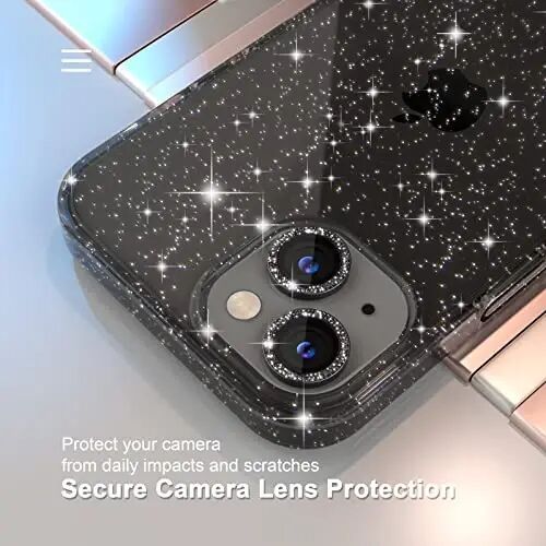 iPhone 14 uchun mos keladigan Choiche ayollar telefon qutisi, yoqimli Bling yorqin, harbiy darajadagi tushishdan himoya, 2 olmosli kamera linzalari qopqog'i, 2 закаленное oynali himoyachi, 6,1 dyuym (Glitter Black) - 3