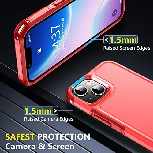 iPhone 14 uchun SPIDERCASE g'ilofi/iPhone 15 g'ilofi, [15 FT harbiy standartga mos tushishdan himoya][Sirpanmaydigan] 2 dona [Temperli shisha ekran himoyachilari+Kamera linzalari himoyachilari] O'ta kuchli zarbga chidamli g'ilof, qizil - 5