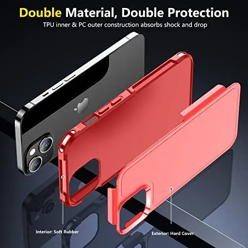 iPhone 14 uchun SPIDERCASE g'ilofi/iPhone 15 g'ilofi, [15 FT harbiy standartga mos tushishdan himoya][Sirpanmaydigan] 2 dona [Temperli shisha ekran himoyachilari+Kamera linzalari himoyachilari] O'ta kuchli zarbga chidamli g'ilof, qizil - 6