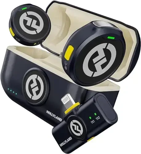 Hollyland Lark M2 Wireless Microphone for iPhone14 & Below, Mini Magnetic Microphone, 300m Range, Hi-Fi Audio, Noise Cancelling, 30h Use, Video Recording (2TX + Lightning RX + Charging Case) - 6