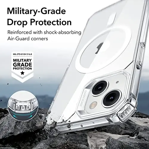 ESR for iPhone 14/13 Case, MagSafe Compatible, Military-Grade Protection, Shock-Absorbing Corners, Scratch-Resistant, Anti-Yellowing Acrylic Back, Slim Protective, Air Armor Series, Clear - 3