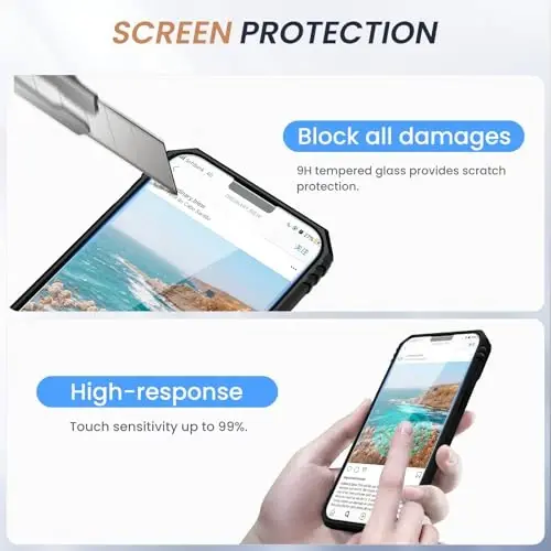 Goton Compatible for iPhone 14/13 Case with Screen Protector - Slide Camera Protective Phone Cover with Ring Stand, Heavy Duty Shockproof Rugged Bumper for iPhone14 iPhone13 Accessories Black - 3