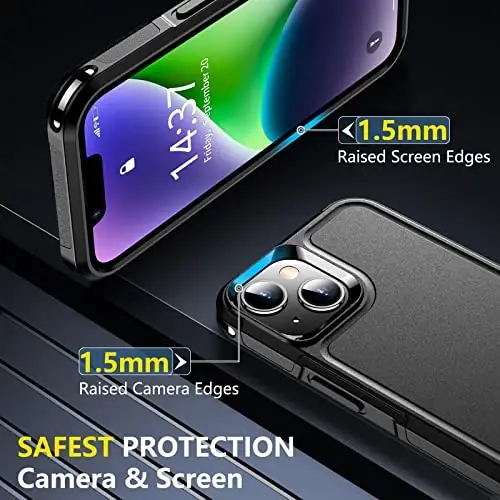 iPhone 14/15 uchun SPIDERCASE g'ilofi, [15 FT harbiy darajadagi himoya] 2 ta [Temperli shisha ekran himoyachilari + Kamera linzalari himoyachilari] Og'ir zarbaga chidamli g'ilof, Qora - 5