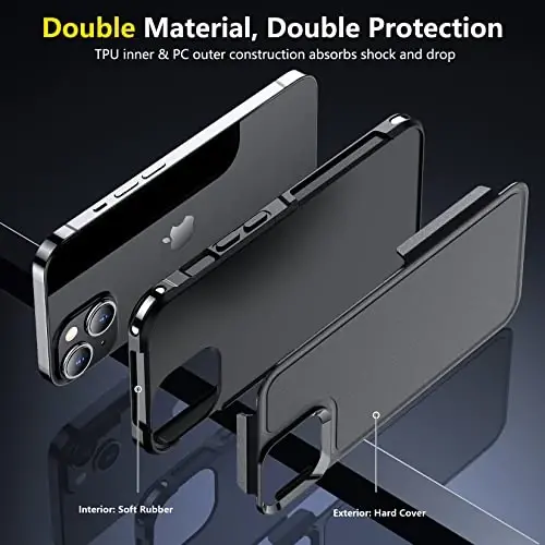 iPhone 14/15 uchun SPIDERCASE g'ilofi, [15 FT harbiy darajadagi himoya] 2 ta [Temperli shisha ekran himoyachilari + Kamera linzalari himoyachilari] Og'ir zarbaga chidamli g'ilof, Qora - 6