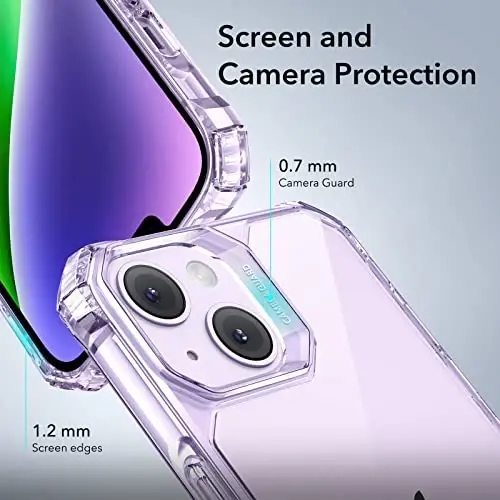 ESR for iPhone 14/iPhone 13 Case, Military-Grade Protection with Shock-Absorbing Corners, Scratch-Resistant and Anti-Yellowing Acrylic Back, Slim Protective Phone Case, Air-Armor Series, Clear Purple - 4