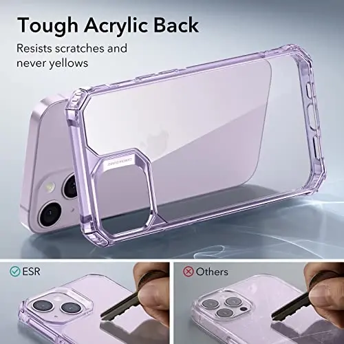 ESR for iPhone 14/iPhone 13 Case, Military-Grade Protection with Shock-Absorbing Corners, Scratch-Resistant and Anti-Yellowing Acrylic Back, Slim Protective Phone Case, Air-Armor Series, Clear Purple - 5