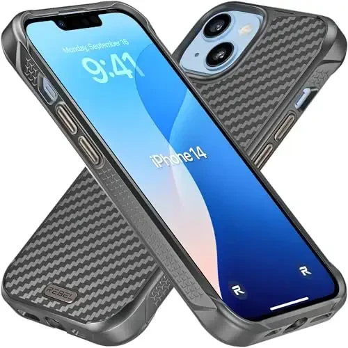 REBEL Case for iPhone 14/iPhone 13 Case [Gen-5 Aramid Fiber] Strong MagSafe Compatible, Grippy Sides, Shockproof Corners, Metal Buttons, Upgraded Protective Design, 6.1 Inch Phone 2022/2021 (Black) - REBEL