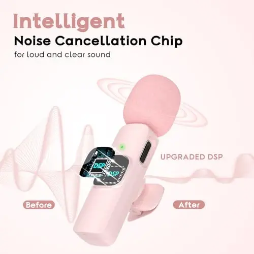 USB C Mini Wireless Lavalier Microphone for iPhone 15 16, iOS and Android Devices - Noise Reduction Lapel Mic for Recording, Clip Omni Lav Mic for Video Recording, Tiktok, Youtube, Vlog (Pink) - 3