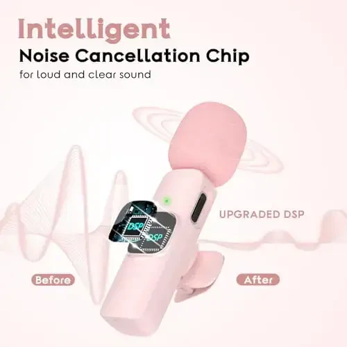 iPhone 15 16 uchun USB C Mini simsiz lavalier mikrofon, iOS va Android qurilmalari - yozuv uchun shovqinni kamaytiradigan yopinchiq mikrofon, video yozish uchun Omni lav mikrofon, Tiktok, Youtube, Vlog (pushti) - 3