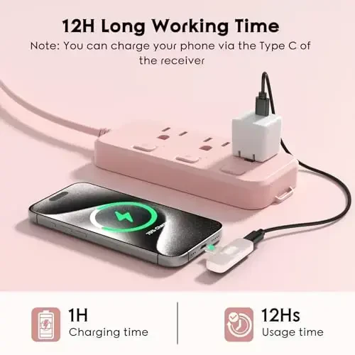 iPhone 15 16 uchun USB C Mini simsiz lavalier mikrofon, iOS va Android qurilmalari - yozuv uchun shovqinni kamaytiradigan yopinchiq mikrofon, video yozish uchun Omni lav mikrofon, Tiktok, Youtube, Vlog (pushti) - 4