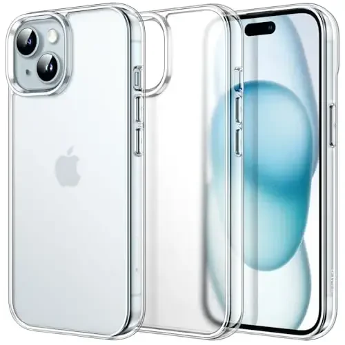 iPhone 15 6.1 dyuym uchun JETech g‘ilofi, sarg‘aymaydigan zarbaga chidamli telefon bamper qopqog‘i, tirnalishga chidamli va barmoq izlariga qarshi mat qopqoq (muzli tiniq) 