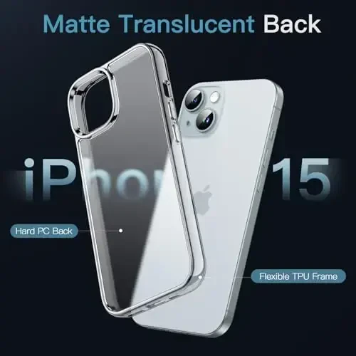 iPhone 15 6.1 dyuym uchun JETech g‘ilofi, sarg‘aymaydigan zarbaga chidamli telefon bamper qopqog‘i, tirnalishga chidamli va barmoq izlariga qarshi mat qopqoq (muzli tiniq) - 3