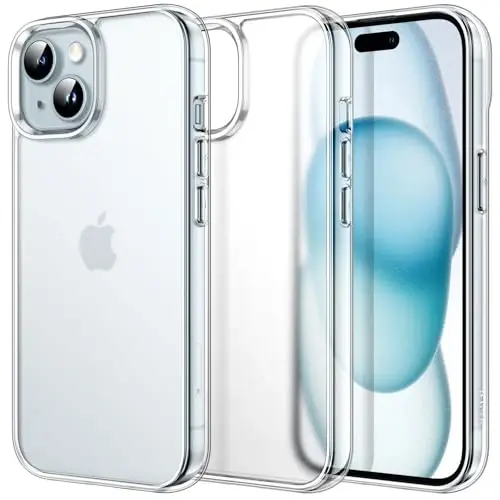 iPhone 15 6.1 dyuym uchun JETech g‘ilofi, sarg‘aymaydigan zarbaga chidamli telefon bamper qopqog‘i, tirnalishga chidamli va barmoq izlariga qarshi mat qopqoq (muzli tiniq) 