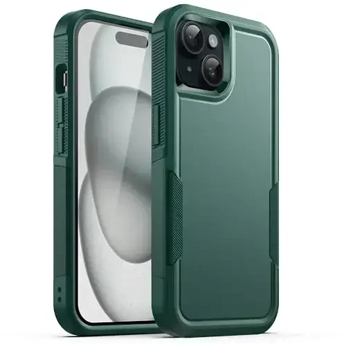 JETech Case for iPhone 15 6.1-Inch, Heavy Duty Dual-Layer Rugged Protection, Shockproof Protective Tough Phone Cover with Matte Back (Midnight Green) - JETECH