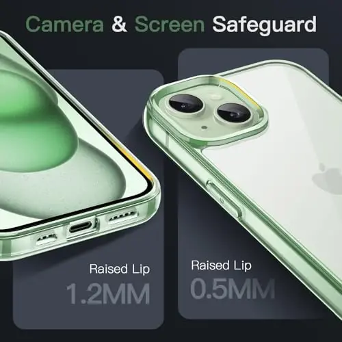 JETech Case for iPhone 15 6.1-Inch, Non-Yellowing Shockproof Phone Bumper Cover, Anti-Scratch Clear Back (Green) - 4