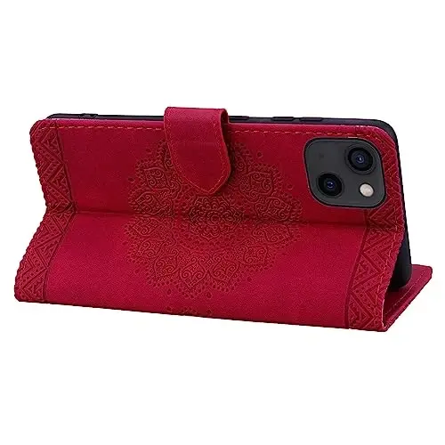 Rosbtib Flip Case for iPhone 15 6.1 Inch Cover, Vintage Premium PU Leather Wallet Phone Case with Mandala Embossed Design Cover for iPhone 15 6.1