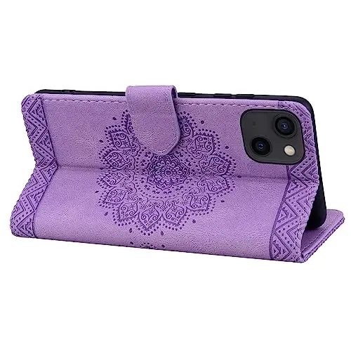 Rosbtib Flip Case for iPhone 15 6.1 Inch Cover, Vintage Premium PU Leather Wallet Phone Case with Mandala Embossed Design Cover for iPhone 15 6.1