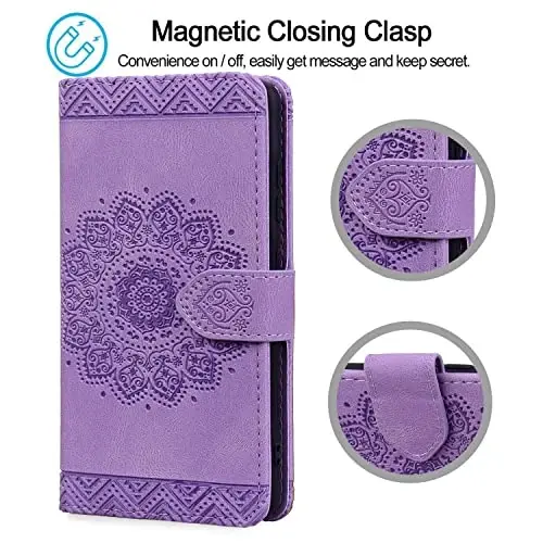 Rosbtib Flip Case for iPhone 15 6.1 Inch Cover, Vintage Premium PU Leather Wallet Phone Case with Mandala Embossed Design Cover for iPhone 15 6.1