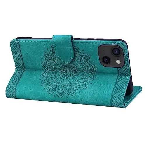 Rosbtib Flip Case for iPhone 15 6.1 Inch Cover, Vintage Premium PU Leather Wallet Phone Case with Mandala Embossed Design Cover for iPhone 15 6.1