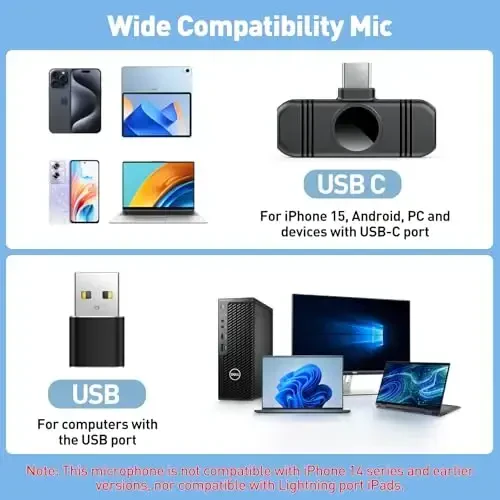 Type C Wireless Lavalier Microphone for iPhone 15,Android and Laptop,Tablet,PC,Clip on Microphone with Noise Reduction for Video Recording,Vlog,Interviews,Live Streaming,Podcast,TikTok,YouTube 2 Pack - 6