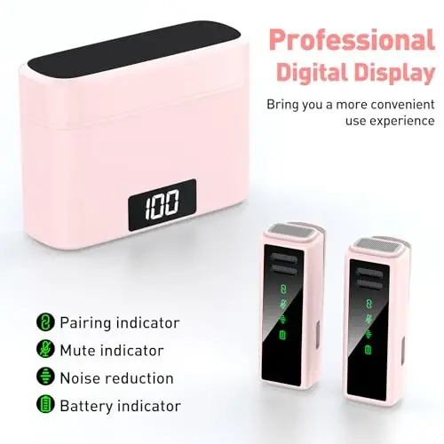 VEZQUA Wireless Lavalier Microphone for iPhone 15, Android, PC, Laptop, USB C Mini Microphone with Noise Cancellation, Mini Microphone for Video Recording, Vlog, YouTube, TikTok (Pink) - VEZQUA (1)