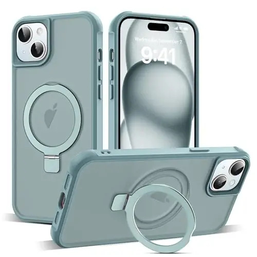 iPhone 15 bilan mos keladigan SKYLMW korpusi ko'rinmas magnitli O-ring tagligi bilan, iPhone 15 6,1 uchun harbiy darajadagi shaffof korpus [MagSafe bilan mos keladi] [yaxshi ushlash hissi], ko'k 
