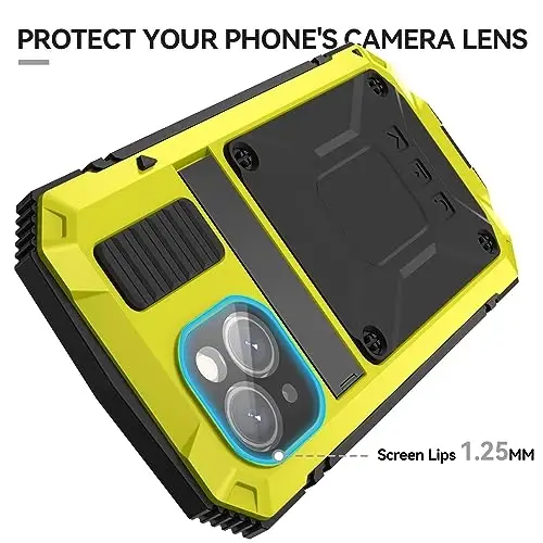iPhone 15 Case 6.1inch Heavy Duty Rugged [Aluminium Stan] Military Grade Metal Rubber [Built in Screen Protector Camera Lens ] Phone Cover (, iPhone 15 6.1'' 2023 uchun mos) Yellow - LUNIVOP (1)