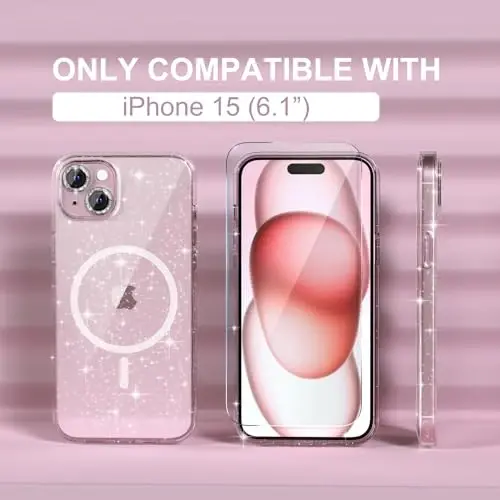iPhone 15 Case Magnetic uchun Choiche mos keladi, ayollar uchun tiniq yaltiroq yaltiroq quti, [2x olmosli kamera linzalari himoyachilari] [2x temperli shisha ekran himoyachilari] [MagSafe bilan mos keladi] (Glitter Clear) - 7