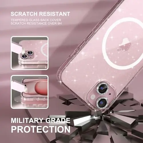 iPhone 15 Case Magnetic uchun Choiche mos keladi, ayollar uchun tiniq yaltiroq yaltiroq quti, [2x olmosli kamera linzalari himoyachilari] [2x temperli shisha ekran himoyachilari] [MagSafe bilan mos keladi] (Glitter Clear) - 10