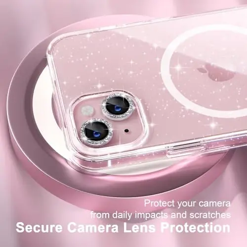 iPhone 15 Case Magnetic uchun Choiche mos keladi, ayollar uchun tiniq yaltiroq yaltiroq quti, [2x olmosli kamera linzalari himoyachilari] [2x temperli shisha ekran himoyachilari] [MagSafe bilan mos keladi] (Glitter Clear) - 3