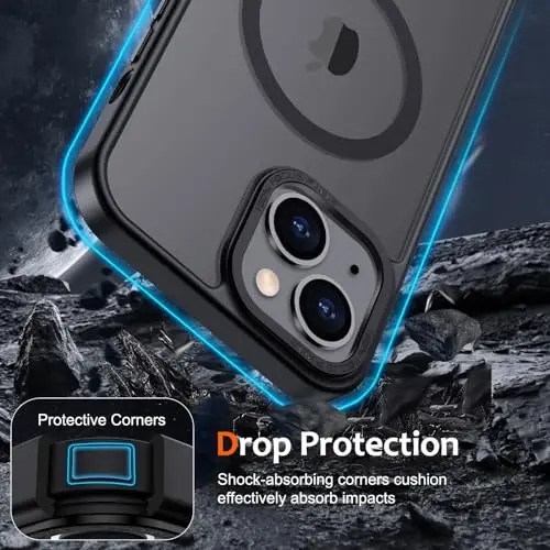 Anuck Case for iPhone 15 Case Magnetic Phone Case Compatible with MagSafe, Soft TPU Bumper Hard Translucent Matte Back Slim Fit Shockproof Protective Cover for Men Women Girls - Black - 4