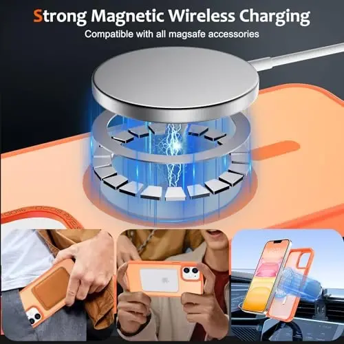 Anuck Case for iPhone 15 Case Magnetic Phone Case Compatible with MagSafe, Soft TPU Bumper Hard Translucent Matte Back Slim Fit Shockproof Protective Cover for Men Women Girls - Orange - ANUCK (1)