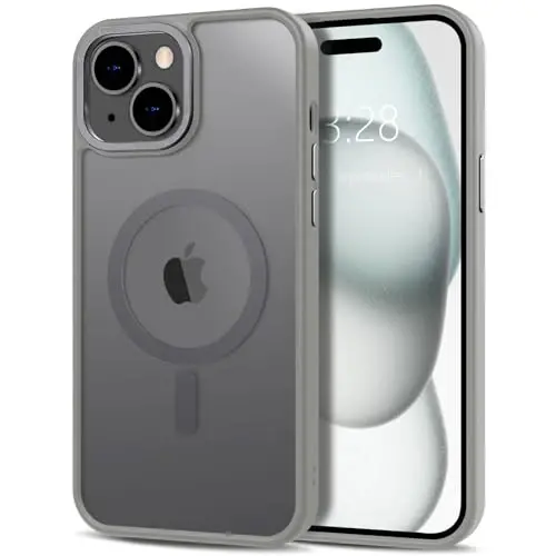 Anuck Case for iPhone 15 Case Magnetic Phone Case Compatible with MagSafe, Soft TPU Bumper Hard Translucent Matte Back Slim Fit Shockproof Protective Cover for Men Women Girls - Gray 